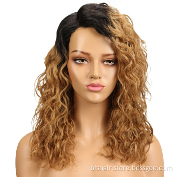 BIS Blonde Curly Human Hair Wigs For Black Women T1b/27 Colored Cheap Human Hair Wigs Short T Part Lace Kinky Curly Wig